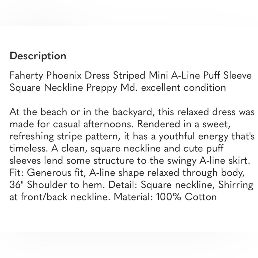 Faherty Phoenix Dress Striped Mini A-Line Puff Sleeve Square Neckline
Preppy Md - Picture 5 of 11